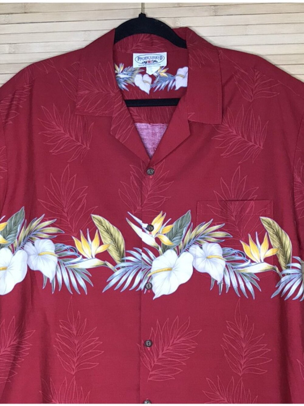 Pacific Legend Apparel Hawaiian camp Shirt Hibiscus Red gorgeous Men’s sz XL - Picture 2 of 5